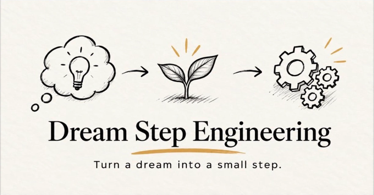 Original Dream Step Engineering link artwork with an idea, growing seedling, and gears.