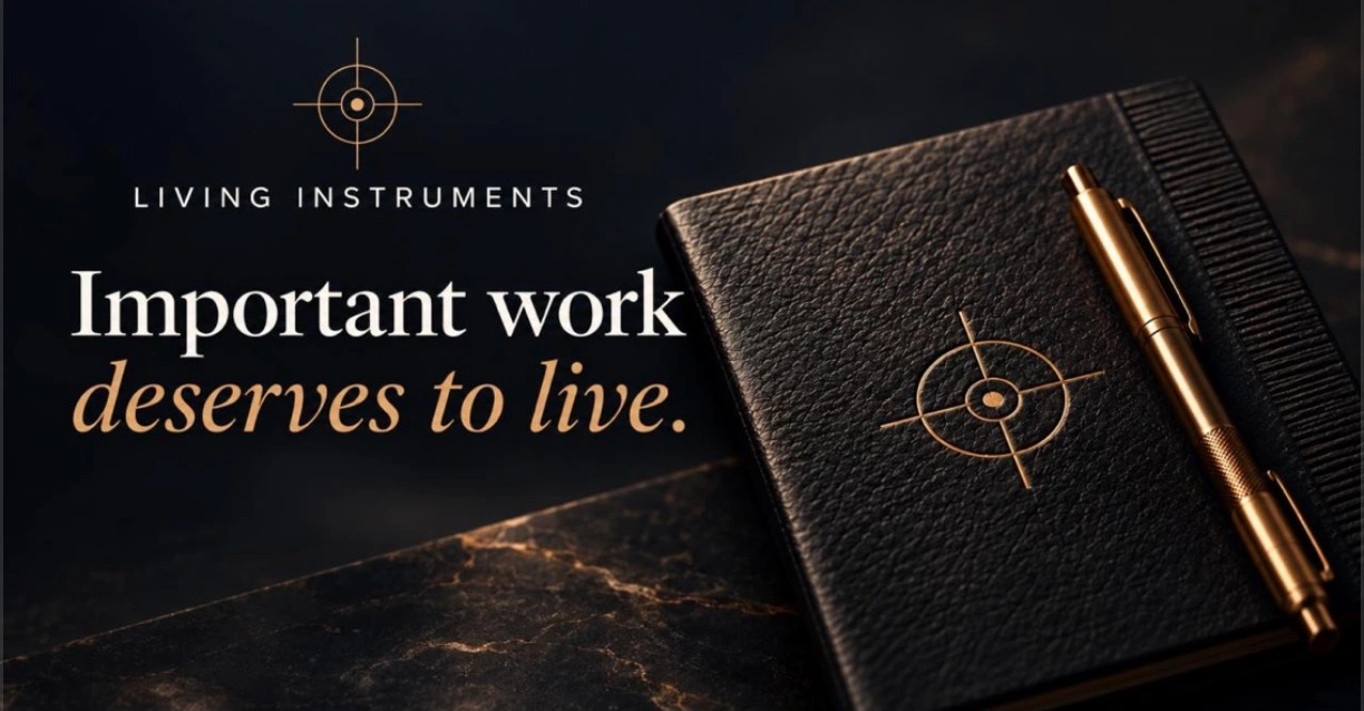 Original Living Instruments link artwork: a book beside the words Important work deserves to live.