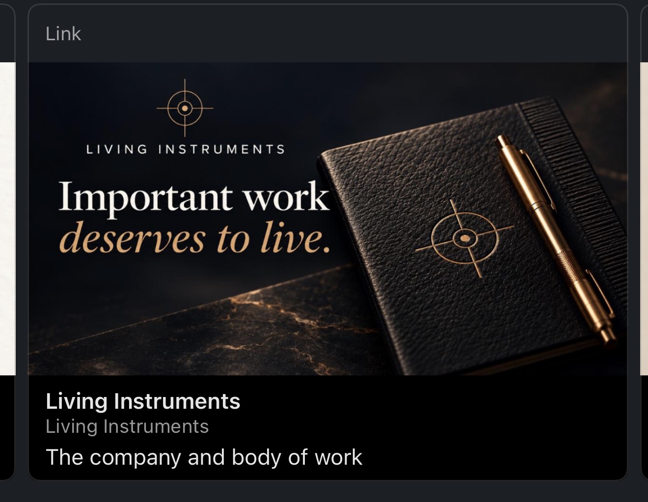 Original Living Instruments link artwork: a book beside the words Important work deserves to live.